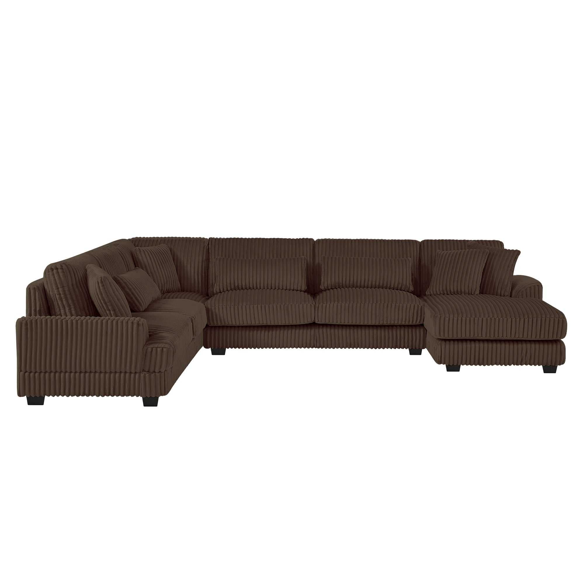 Modern Oversized U-shaped Sectional Sofa with Chaise Lounge, Brown Corduroy Upholstery, 129 inches
