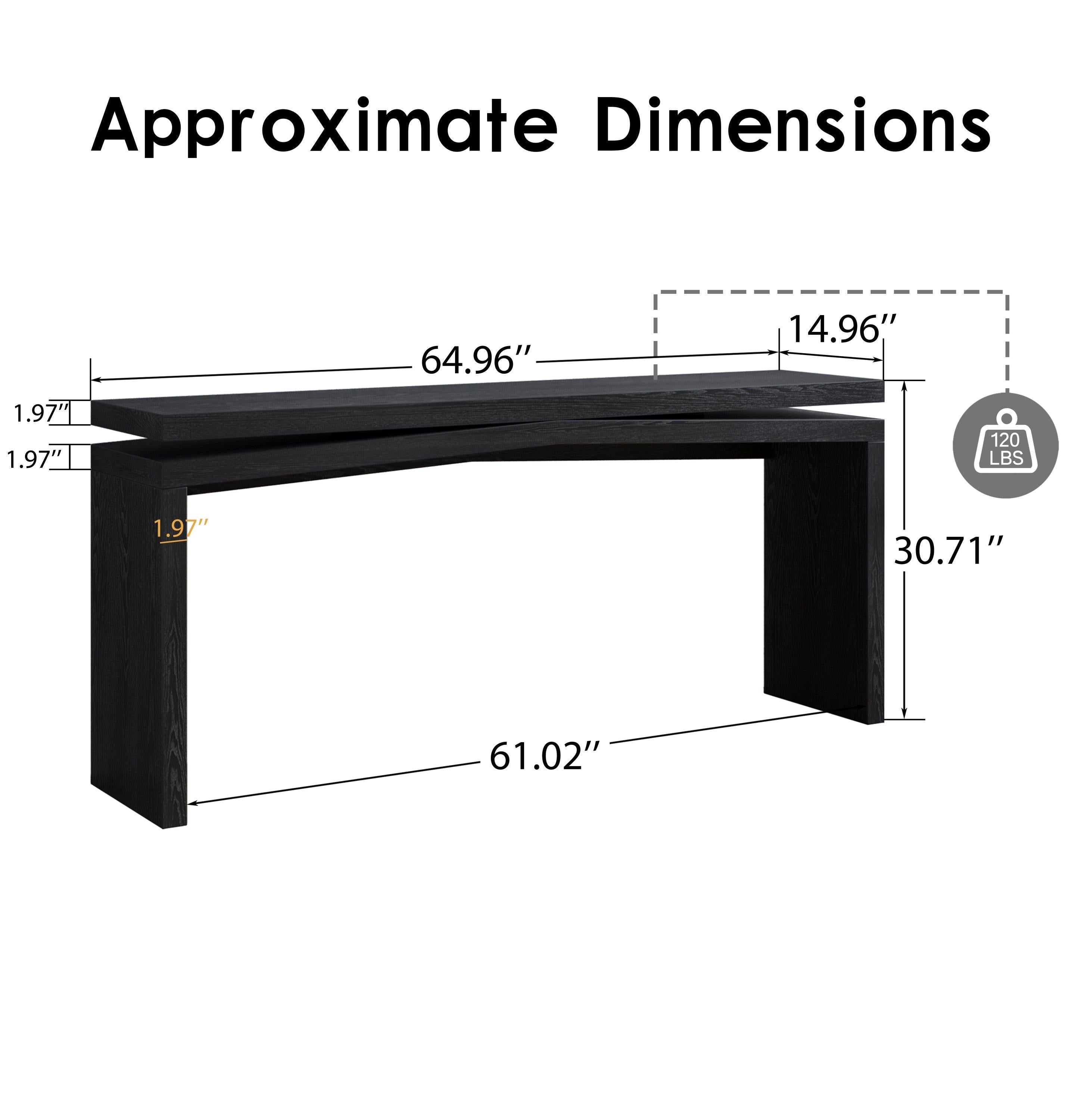 65-Inch Rustic Solid Wood Console Table for Entryways.