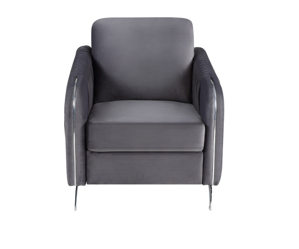 Front view of Hathaway 32' Gray Velvet Accent Armchair showcasing its deep seat, soft backrest, and contemporary velvet finish.