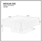 Modern 35.43 Inch Handcraft Drum Coffee Table Square Coffee Table for Living Room,Small Wooden Coffee Table with Sturdy MDF Pedesta,Narual Color Coffee Table