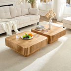 Modern 35.43 Inch Handcraft Drum Coffee Table Square Coffee Table for Living Room,Small Wooden Coffee Table with Sturdy MDF Pedesta,Narual Color Coffee Table