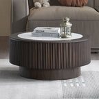 35.43 inch inch Modern Marble Pattern Coffee Table Round Coffee Table for Living Room,Small Table with Sturdy Pedestal,Dark Brown