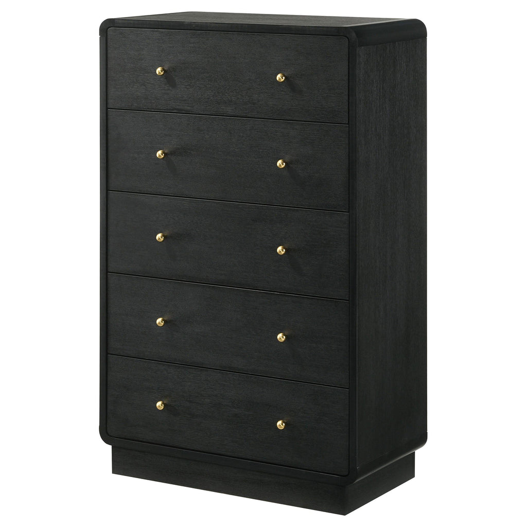 Burton Black 5-Drawer Chest of Drawers for Bedroom Storage.