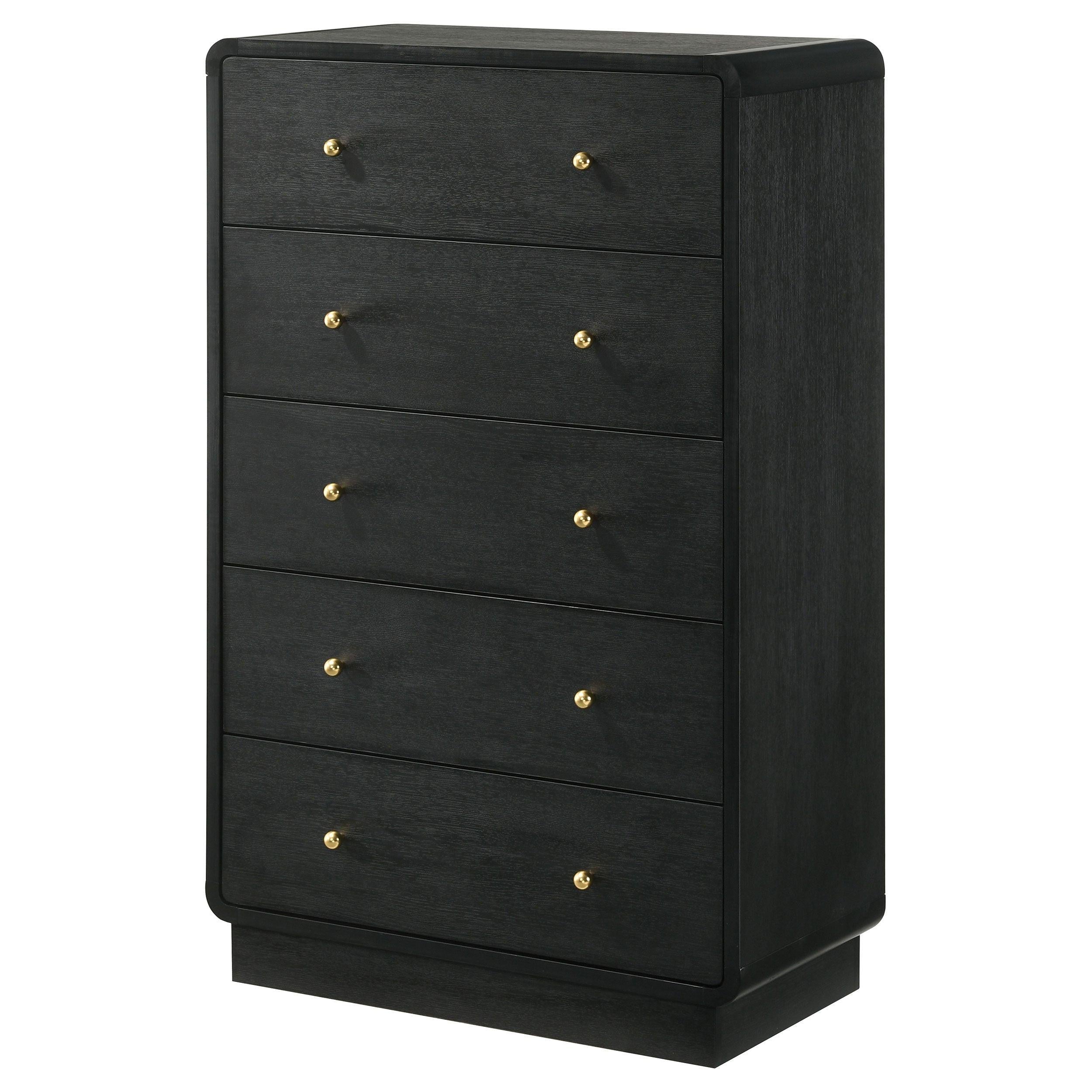 Burton Black 5-Drawer Chest of Drawers for Bedroom Storage.