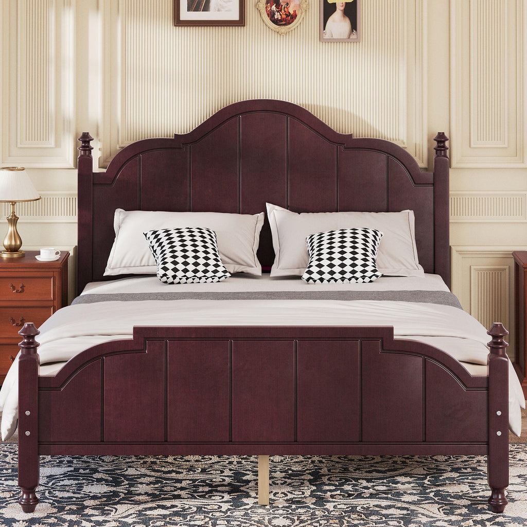 Vintage Queen Bed Frame with Headboard and Slats Support.