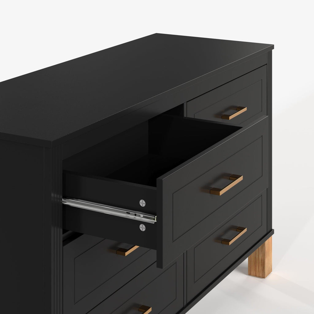 Modern 6-Drawer Dresser with Metal Handles.