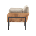 36' Beige and Light Wood-Tone Rope Iron Lounge Chair with Cushions, Perfect for Natural and Modern Spaces - Groovy Boardz