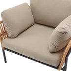 36' Beige and Light Wood-Tone Rope Iron Lounge Chair with Cushions, Perfect for Natural and Modern Spaces - Groovy Boardz