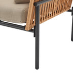 36' Beige and Light Wood-Tone Rope Iron Lounge Chair with Cushions, Perfect for Natural and Modern Spaces - Groovy Boardz