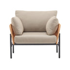 36' Beige and Light Wood-Tone Rope Iron Lounge Chair with Cushions, Perfect for Natural and Modern Spaces - Groovy Boardz