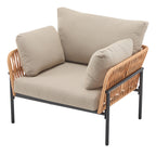 36' Beige and Light Wood-Tone Rope Iron Lounge Chair with Cushions, Perfect for Natural and Modern Spaces - Groovy Boardz