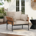 36' Beige and Light Wood-Tone Rope Iron Lounge Chair with Cushions, Perfect for Natural and Modern Spaces - Groovy Boardz