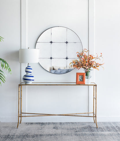 D36" Traditional Decor Style Round Antique Glass Wall Mirror,  Wall Decor for for Bathroom Entryway Console Lean Against Wall