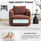 360° Swivel Round Upholstered Comfy Chair With One Soft Pillow, Teddy Fleece High-Resilience Sponge Single Sofa, No Assembly for Living Room, Bedroom, Apartment, Caramel Brown