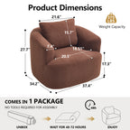 360° Swivel Round Upholstered Comfy Chair With One Soft Pillow, Teddy Fleece High-Resilience Sponge Single Sofa, No Assembly for Living Room, Bedroom, Apartment, Caramel Brown