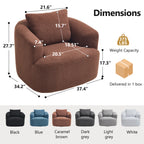 360° Swivel Round Upholstered Comfy Chair With One Soft Pillow, Teddy Fleece High-Resilience Sponge Single Sofa, No Assembly for Living Room, Bedroom, Apartment, Caramel Brown
