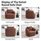 360° Swivel Round Upholstered Comfy Chair With One Soft Pillow, Teddy Fleece High-Resilience Sponge Single Sofa, No Assembly for Living Room, Bedroom, Apartment, Caramel Brown