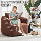360° Swivel Round Upholstered Comfy Chair With One Soft Pillow, Teddy Fleece High-Resilience Sponge Single Sofa, No Assembly for Living Room, Bedroom, Apartment, Caramel Brown