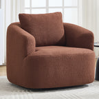 360° Swivel Round Upholstered Comfy Chair With One Soft Pillow, Teddy Fleece High-Resilience Sponge Single Sofa, No Assembly for Living Room, Bedroom, Apartment, Caramel Brown