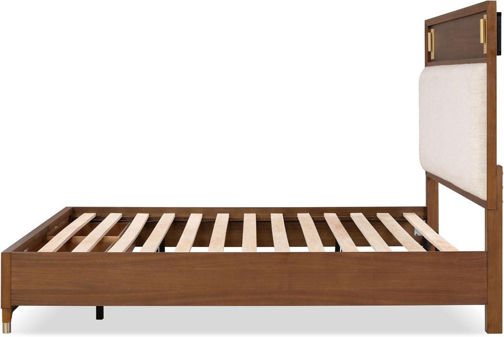 Mid-Century Modern Queen Size Bed with Storage Drawers.