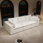 Modular Sectional Sofa in White with Plush Corduroy Fabric.