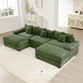 130-Inch Oversized Green Corduroy Modular Sectional with Ottoman