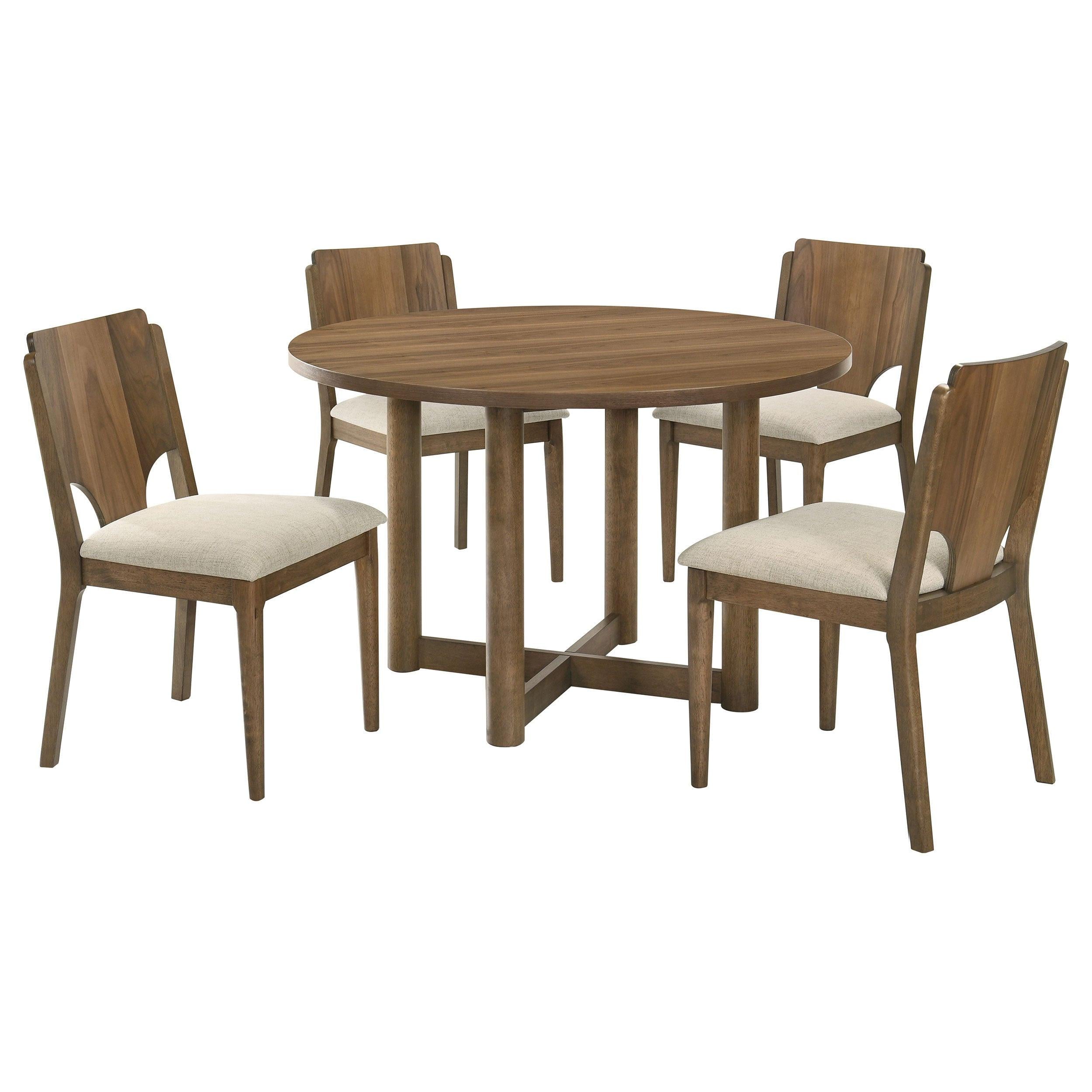 Graham Walnut Dining Table Set for 4 with Upholstered Chairs.