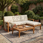 Teak and Beige 3-Piece L-Shaped Acacia Wood Outdoor Patio Sofa Set