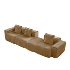 Velvet Modular Sectional Sofa - L Shape with Ottoman & Pillows, extended layout showcasing flexible modular configuration.
