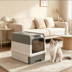 Compact Enclosed Plastic Cat Litter Box with Pull-Out Drawer