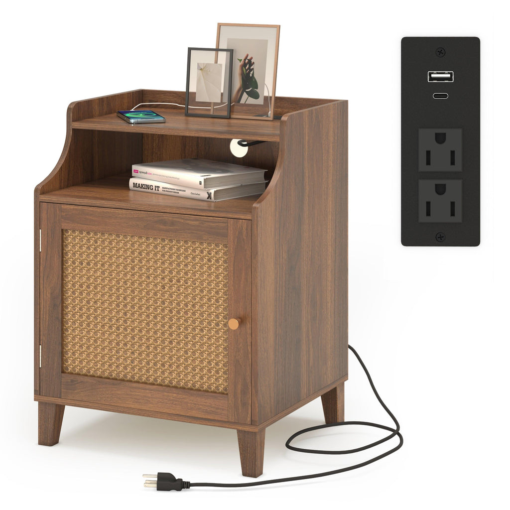 Farmhouse Nightstand with Charging Station and Storage.