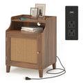 Farmhouse Nightstand with Charging Station and Storage.