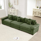Oversized Green Corduroy 3-Seater Modular Sofa with Thick Armrests