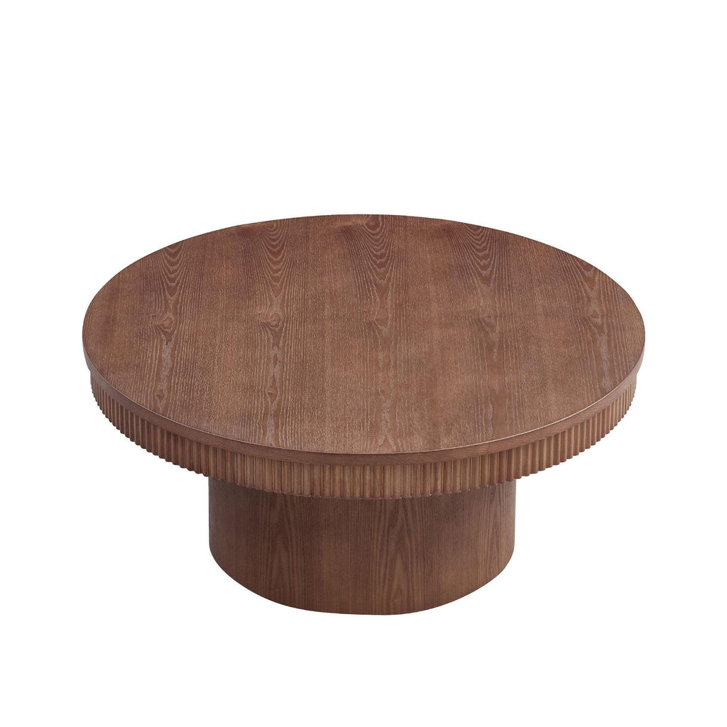 Walnut Round Coffee Table - 35.43 inch MDF with Wood Veneer.