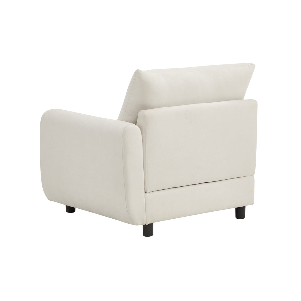 Rear view of armless modular unit from 99 in. L shaped sectional sofa, featuring white upholstery and compact modern design.