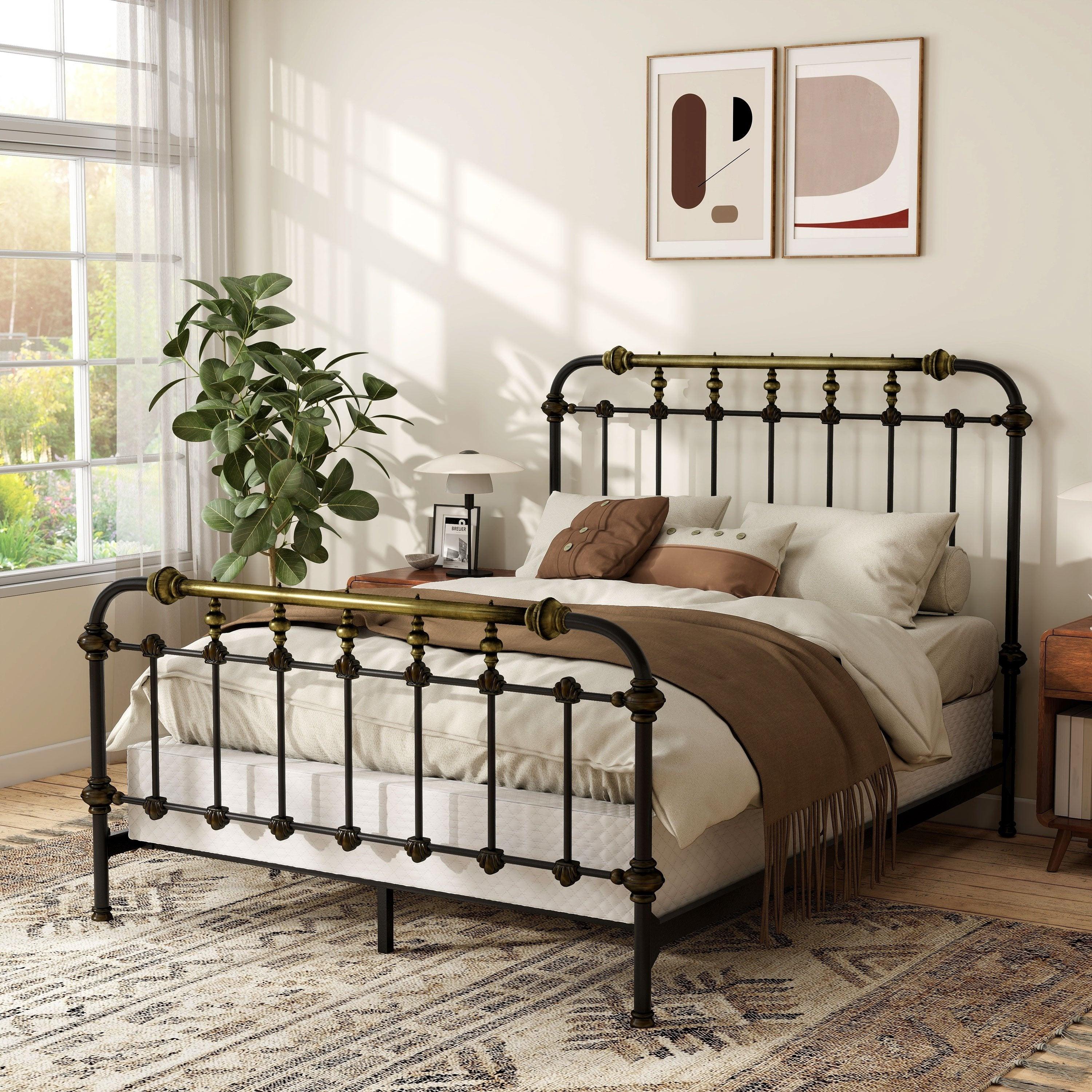 Antique Black King Size Bed with Gold Accents.