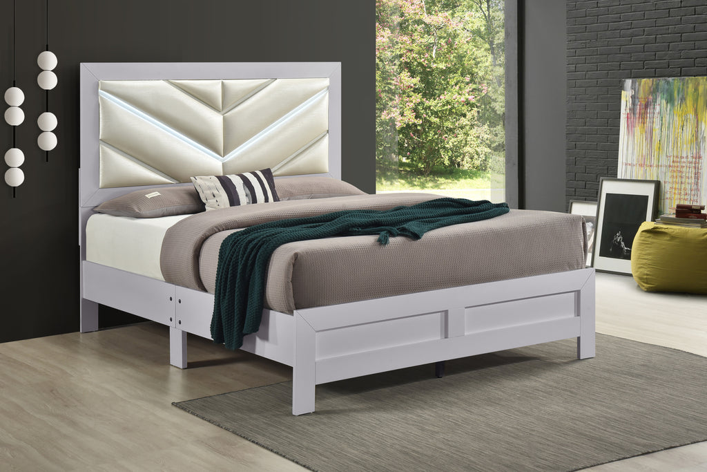 Moreland Full Bed with Faux Leather Upholstered Headboard in White
