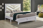 Moreland King Bed in Sparkling White with Faux Leather Headboard