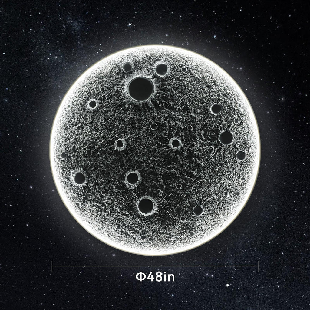 48-Inch Realistic Resin Moon Wall Light – Plug-In Dimmable LED Moon Sconce with Remote Control, 45 W Main & 20 W Night Light, Meteorite Crater Texture, 1.75″ Thick Wall-Mounted Décor for Home & Commer.