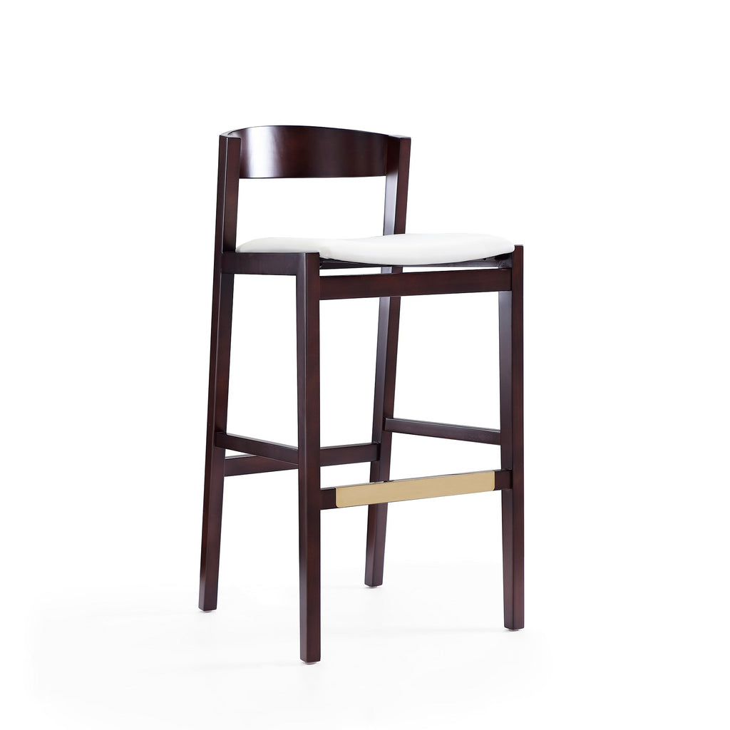 Klismos Wood Upholstered Barstool in Ivory