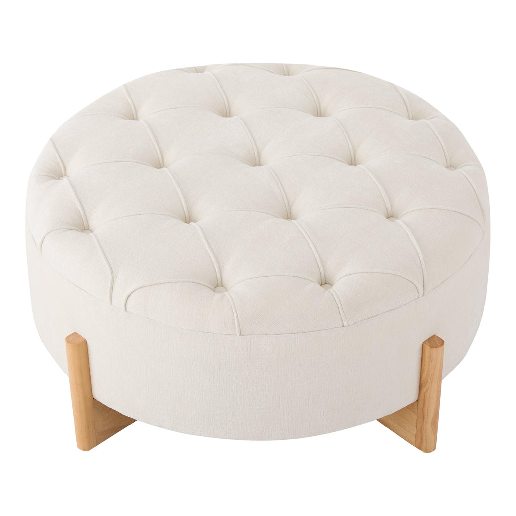 32' Round Tufted Ottoman - Elegant Chenille Coffee Table.