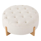 32' Round Tufted Ottoman - Elegant Chenille Coffee Table.