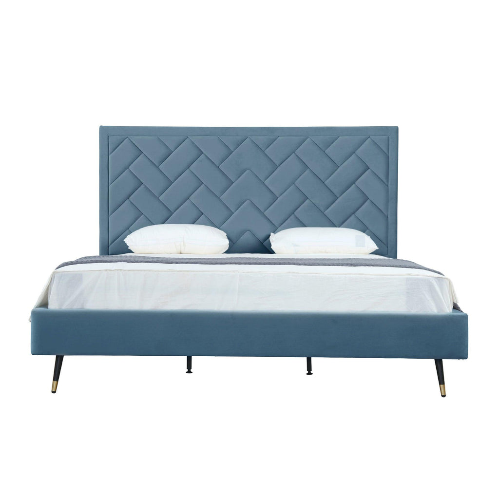 Crosby Upholstered Velvet King Bed in Blue.