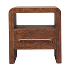 Solid Wood Curved Edge Bedside,Brown,1-Drawer,1-Shelf