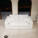 Modular Sectional Sofa - White Plush Corduroy Fabric.