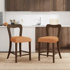 Counter Stool Set of 2 in Walnut and Caramel with rubberwood frame in a modern kitchen. Ergonomic design complements contemporary decor.