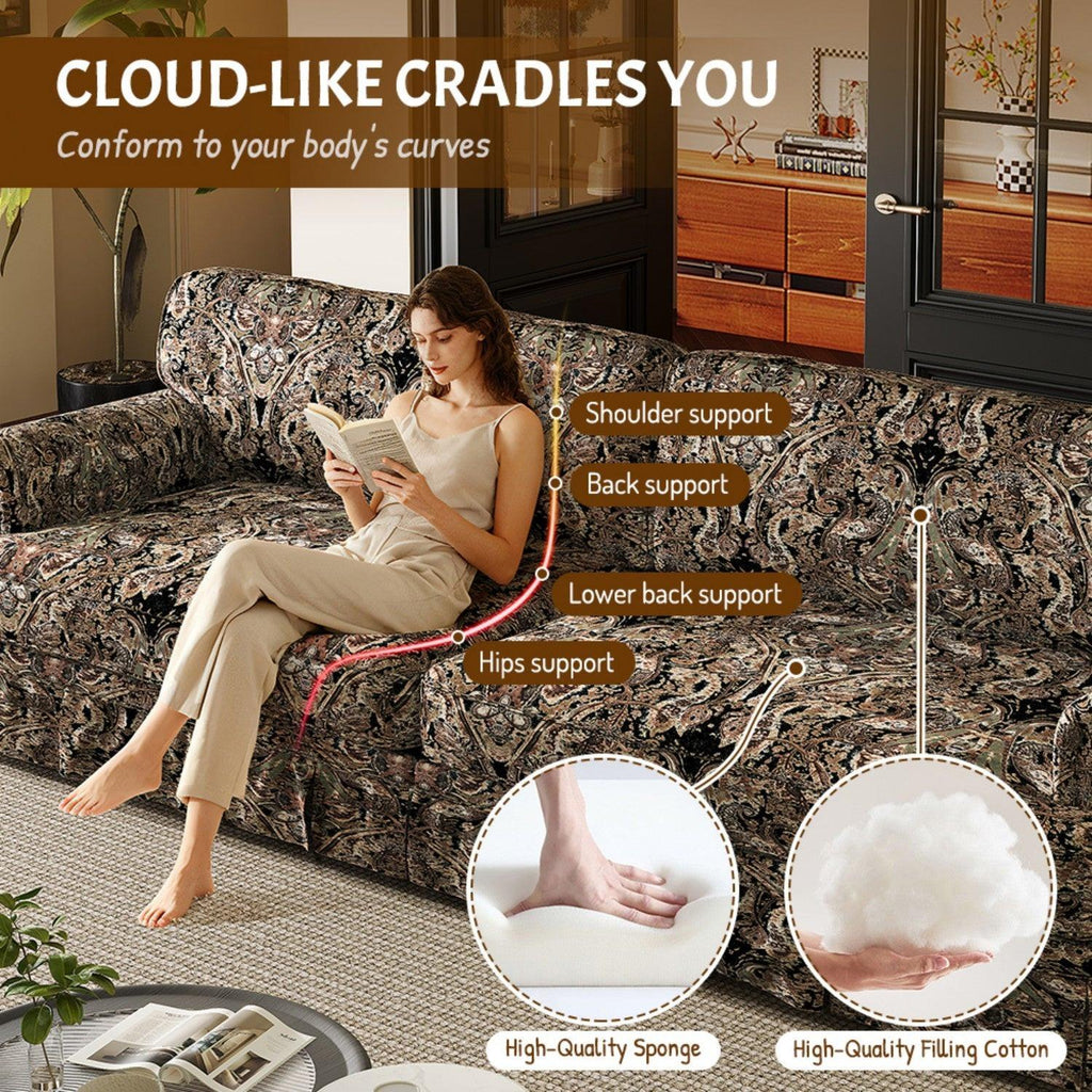 Black Floral Cloud Couch - 3&4-Seater Oxford Fabric Sofa.