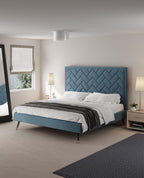 Crosby Upholstered Velvet King Bed in Blue.