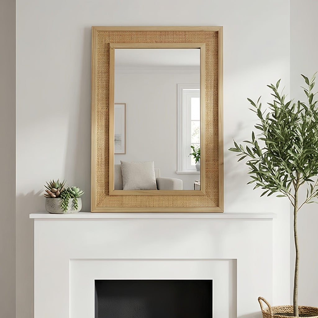 Rattan Solid Wood Frame Mirror for Home Decor.