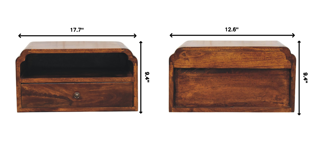 Solid Wood Wall-Mounted Chestnut Bedside Unit.